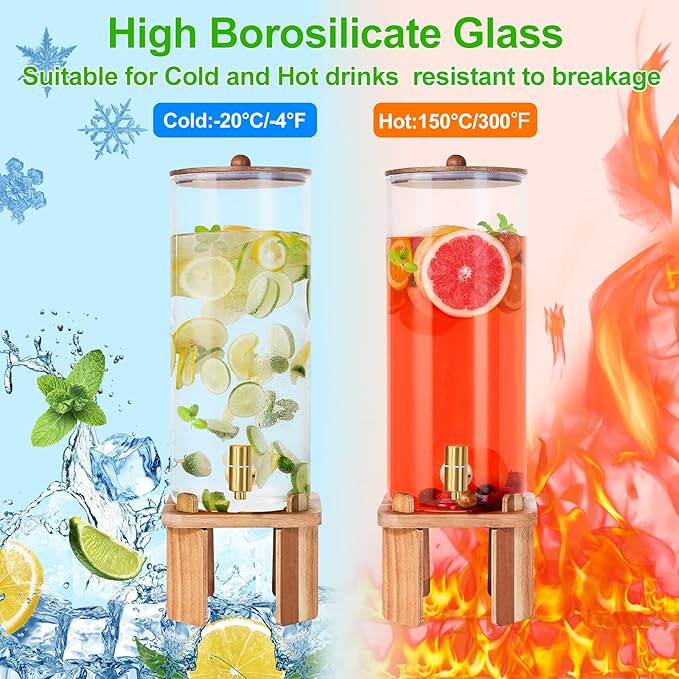 2 Gallon Large Drink Dispenser for Parties,Glass Beverage Dispenser with Stand,Glass Water Dispenser with Airtight Valve,Lemonade Dispenser for Fridge,Water, Juice,Punch,Cocktails,Ice Tea & Sun Tea-8L - Image 4
