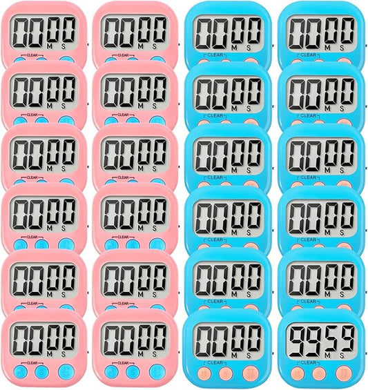 24 Pack Digital Kitchen Timer Small Classroom Timers for Kids Teachers (Blue&Pink) by VOULOIR