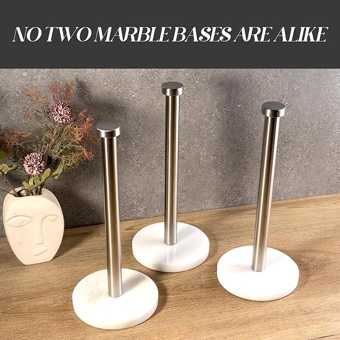 Koville African Genuine Marble Paper Towel Holder Countertop, 6" Stone Base Silver Rod Paper Towel Holder Stand for Kitchen Storage, for Standard or Jumbo-Sized Rolls - Image 5