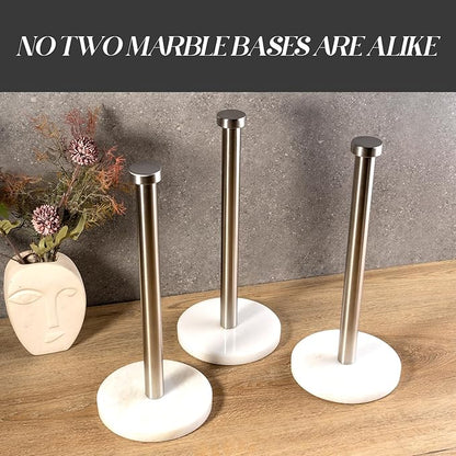 Koville African Genuine Marble Paper Towel Holder Countertop, 6" Stone Base Silver Rod Paper Towel Holder Stand for Kitchen Storage, for Standard or Jumbo-Sized Rolls - Image 5