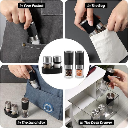 VEVOK CHEF Mini Salt and Pepper Grinder set with 2 Small Salt and Pepper Shakers Portable Cute Tiny Spice Grinder Pepper Mill Salt Grinder for Travel, Work, Camping, Party, School, Lunch Box