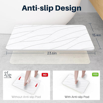 Closefriend Diatomaceous Earth Stone Bath Mat, Quick Dry Non-Slip Super Absorbent Diatomite Stone Mats for Bathroom (White 1 Pack)