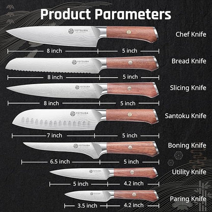 YOTSUBA 7PCS Japanese Kitchen Knife Set with Genuine Natural Rosewood Ergonomic Handle & Gift Box, Professional Ultra Sharp High Carbon Stainless Steel Knives for Cooking