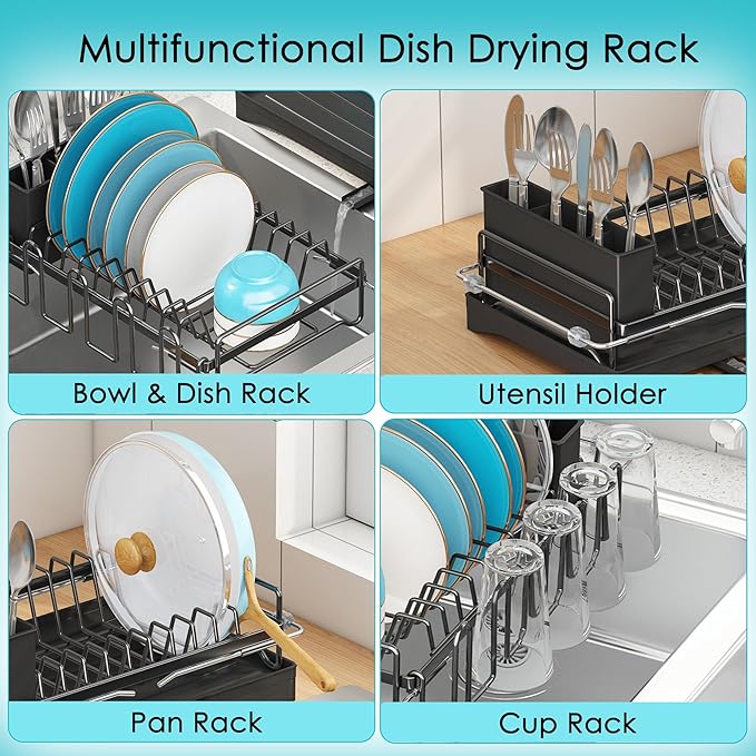 ANTOPY Dish Drying Rack in Sink, Expandable Rustproof Dish Rack for Kitchen Counter, Over The Sink Dish Drainer with Utensil Holder, Cup Rack, Drainboard, Space Saving Dish Dryer Rack for Inside Sink - Image 7