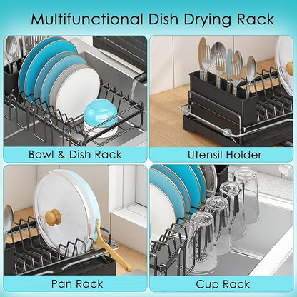 ANTOPY Dish Drying Rack in Sink, Expandable Rustproof Dish Rack for Kitchen Counter, Over The Sink Dish Drainer with Utensil Holder, Cup Rack, Drainboard, Space Saving Dish Dryer Rack for Inside Sink - Image 7