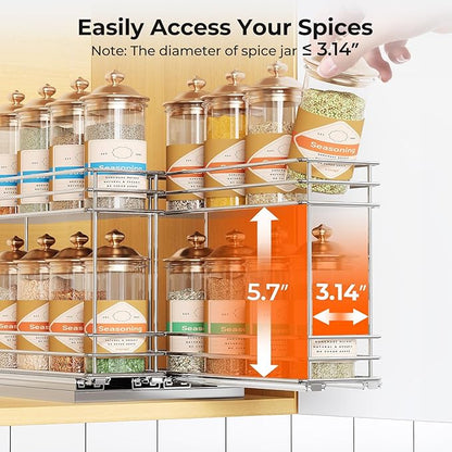 Mystozer Pull Out Spice Rack Organizer for Cabinet, Slide Out Spice Racks, Easy to Install, 7.08" Wx10.43 Dx8.26 H, 2 Drawers 2 Tiers(Silver) - Image 8