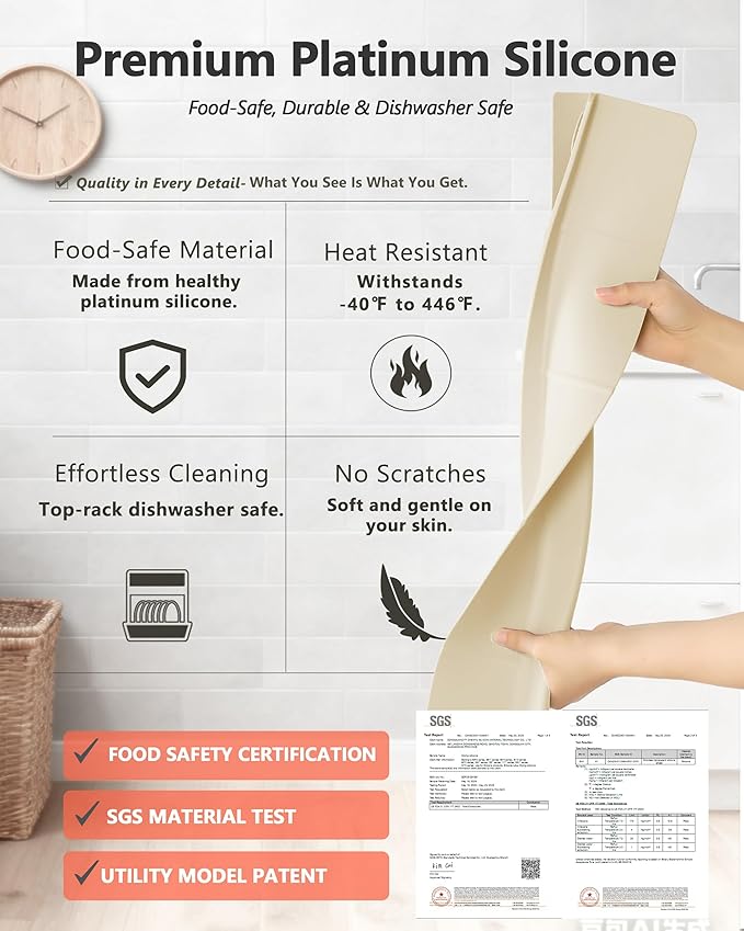 Kitchen Sink Splash Guard 30" 18" 23" Self-Draining Silicone Water Guard with High Splash Wall & Strong Suction Cups for Faucet, Countertop & Sink Edge, Keeps Sinks Dry, Dishwasher Safe,Cream
