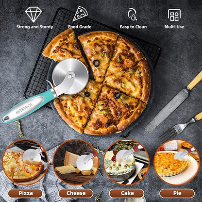 SCHVUBENR Premium Pizza Cutter Wheel - Ultra Sharp Stainless Steel Pizza Slicer with Non-Slip Soft Grip Handle - Multi-Purpose Cutter for Pizza, Dough & Pastry - Dishwasher Safe, Easy to Clean - Blue - Image 2