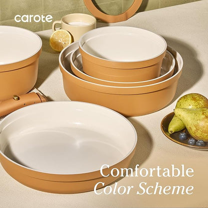 Carote 20pcs Ceramic Cookware Set with Detachable Handles, Pots and Pans Set Non Stick, RV Kitchen Cooking Pot and Pan, Dishwasher Safe, Non-toxic Induction Cookware PFAS and PFOA Free,Orange - Image 6