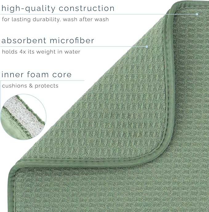 S&T INC. Dish Drying Mat Jumbo, 18” x 30”, Absorbent Microfiber Kitchen Counter Mat, Dish Drying Pad for Dishes, Utensils, Pots and Pans, Jumbo, Sage Green - Image 3