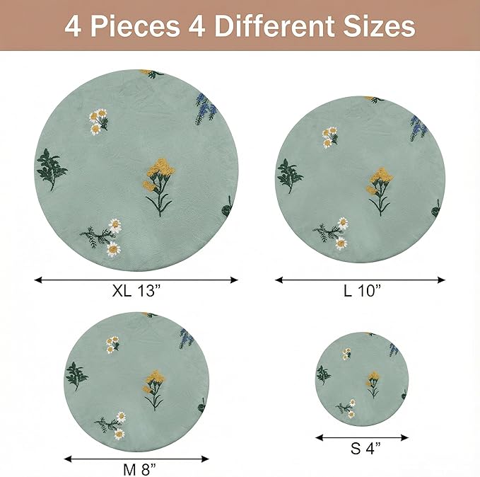 Reusable Bowl Covers (Set of 4) - Breathable Cotton Linen Sourdough Accessories - Elastic Durable Fabric Food Lids for Proofing Baskets & Bread Baking Supplies (Sage Green) - Image 2
