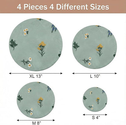 Reusable Bowl Covers (Set of 4) - Breathable Cotton Linen Sourdough Accessories - Elastic Durable Fabric Food Lids for Proofing Baskets & Bread Baking Supplies (Sage Green) - Image 2