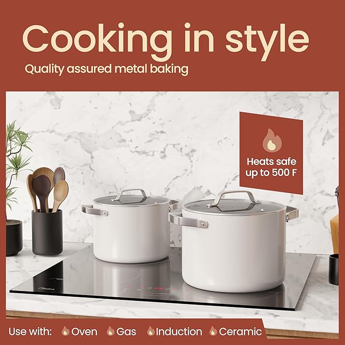 Bakken 3 Quart Ceramic Coated Stock Pot with Lid, Easy to Clean Nonstick Pot, Tempered Glass Lid, Riveted Stainless Steel Handles, Oven Safe Up To 500°F, PTFE & PFAS Free, All Stove Compatible, Cream - Image 3