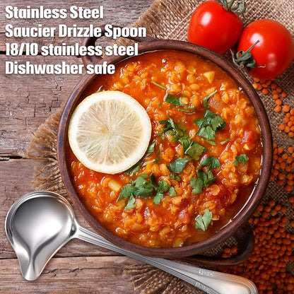 Patelai 2 Pieces Small Ladle Gravy Ladle Drizzle Spoon 1 Ounce Stainless Steel Saucier Sauce Soup Spoon for Spooning Gravies and Sauces