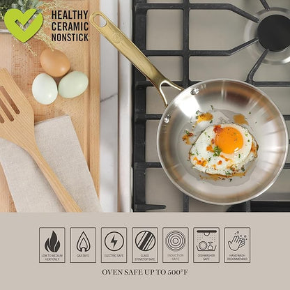 Martha Stewart Castelle 8-Inch Stainless Steel Frying Pan with Gold-Tone Handle – Tri-Ply Encapsulated Bottom, Oven Safe & Induction Safe Skillet for Searing and Sautéing - Image 6