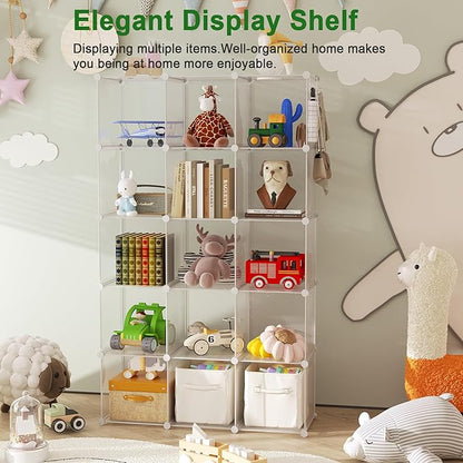 C&AHOME Cube Storage Organizer, 16-Cube Shelves Units, Plastic Storage Cubes, DIY Closet Organizer, Modular Closet Storage Shelf Ideal for Home, 48.4" L × 12.4" W × 48.4" H Transparent Twill UPCS16T - Image 5