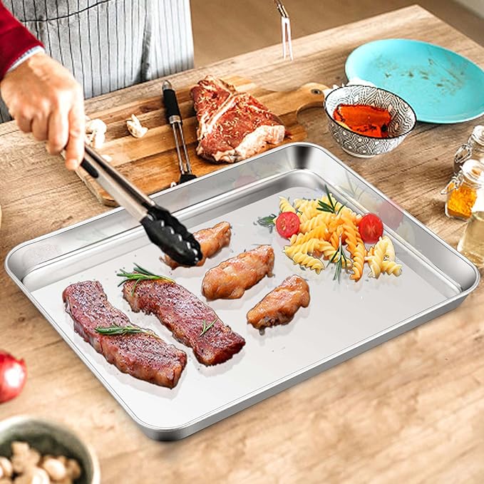 Homikit Baking Pan Sheet Set of 2, Stainless Steel Cookie Sheets Tray for Oven, 20 x 14 Large Metal Half Sheet Bakeware for Cooking Baking, Rustproof & Heavy Duty, Mirror Finish & Dishwasher Safe - Image 4