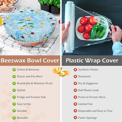 5-Size Reusable Beeswax Bowl Covers for Bread Proofing, Cotton Cloth Flexible Beeswax Wraps for Food Storage(Rainbow Floral) - Image 7