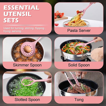 Homikit 15-Piece Kitchen Utensil Set, Silicone Cooking Utensils Spatula Set with Holder for Nonstick Cookware, Heat Resistant Kitchen Tools Gadgets for Cooking and Baking-Pink - Image 5