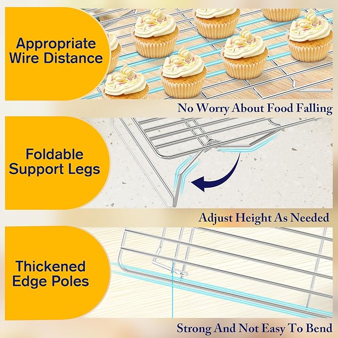 3 Tier Stackable Cooling Rack for Batch Cooling Cookie, Pizza, Cake-15.8”x 10”- Heavy Duty Cooling Racks for Cooking and Baking, Oven and Dishwasher Safe Baking Supplies-Silver - Image 3