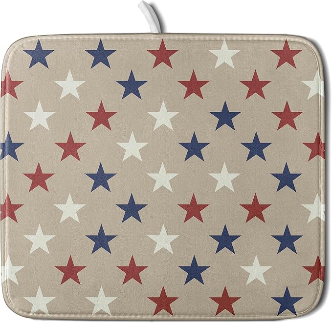 Patriotic July of 4th Blue Red White Star Dish Drying Mat for Kitchen Counter 16x18 Independence Day Absorbent Reversible Microfiber Drying Mats Kitchen Countertop Protector Dishes Drainer Rack Pad by Aytipun