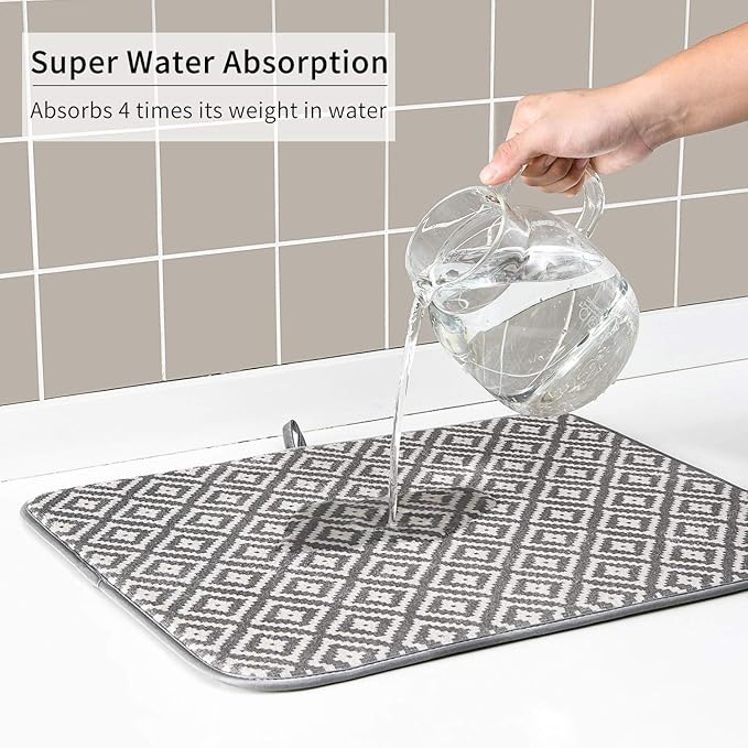 SUBEKYU Microfiber Dish Drying Mat for Kitchen Counter, Absorbent Dishes Drainer/Rack Pad for Countertop, 19.2 by 15.8 Inches (Rhombus), Grey, 1 Pack - Image 7