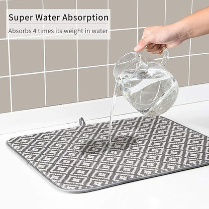 SUBEKYU Microfiber Dish Drying Mat for Kitchen Counter, Absorbent Dishes Drainer/Rack Pad for Countertop, 19.2 by 15.8 Inches (Rhombus), Grey, 1 Pack - Image 7