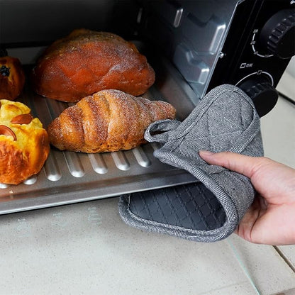 Pot Holders Yarn-Dyed Set of 3 Non Slip Silicone Kitchen Lines Heat Resistant 500℉ Kitchen Gloves BBQ Cooking Baking Women Men Cooking Barbecue Microwave Machine Washable (Gray Potholders)