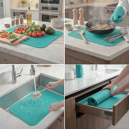 MicoYang Silicone Dish Drying Mat for Multiple Usage,Easy clean,Eco-friendly,Heat-resistant Silicone Mat for Kitchen Counter or Sink,Refrigerator or Drawer Liner Mint 2XL 24 inches x 18 inches - Image 3