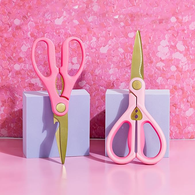 Paris Hilton All Purpose Kitchen Shears, Premium Stainless Steel Blades with Ergonomic Soft Grip Handles, 2-Piece Set, Pink - Image 5