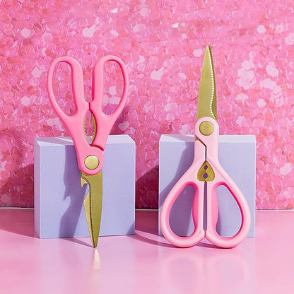 Paris Hilton All Purpose Kitchen Shears, Premium Stainless Steel Blades with Ergonomic Soft Grip Handles, 2-Piece Set, Pink - Image 5