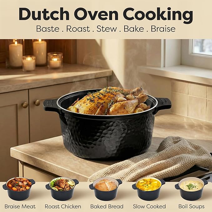 Gotham Steel Hammered 5 Qt Lightweight Dutch Oven Pot with Lid & Holders, Ceramic Non Toxic, Oven Safe & Even Heat Retaining Dutch Oven for Bread Baking Sourdough, Soup, 70% Lighter than Cast Iron - Image 10