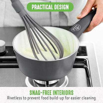 GreenLife 16 Piece Nonstick Cookware Set, Soft Grip Non-Toxic PFAS-Free Ceramic Pots & Pans, Dishwasher & Oven Safe, Frying, Sauce, Saute, Utensils, Glass Lids, Stay-Cool Handles, Wobble Free, Gray - Image 8