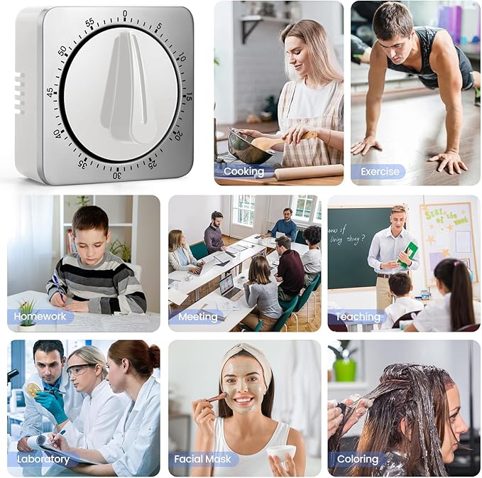 Kitchen Timers for Cooking, Chef Cooking Timer Clock with Loud Alarm,100% Mechanical Desk Timer - No Batteries Required - Magnetic Backing, Exquisite Stainless Steel Body - Countdown Reminder Magnetic - Image 9