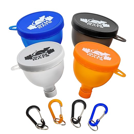 Protein Powder Funnel to Go with Carabiners & Reinforced Caps - 4 Pack (Water Bottle Approve) by Unknown