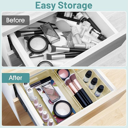 WOWBOX 25 PCS Plastic Drawer Organizer Set, 4 Sizes Desk Drawer Divider Organizers and Storage Bins for Makeup, Jewelry, Gadgets for Kitchen, Bedroom, Bathroom, Office, Clear Champagne - Image 4