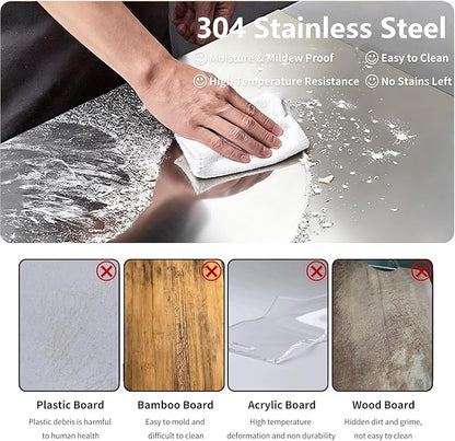 Large Stainless Steel Cutting Boards for Kitchen, Chopping Boards with Orange Non-slip Mat, Cutting Board with Counter Lip for Meat, Fruits, Vegetables, Bread,Dough(15.75" × 11.81")