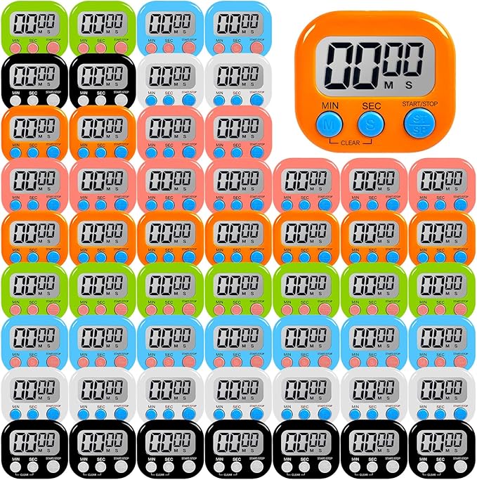 54 Pcs Kitchen Timer Bulk with Small Magnetic Backing Stand Liubeili Digital Timers Manual Electronic Alarm Clock Visual LCD Display for Teacher Toothbrush Exercise Oven Classroom Baking by Liubeili