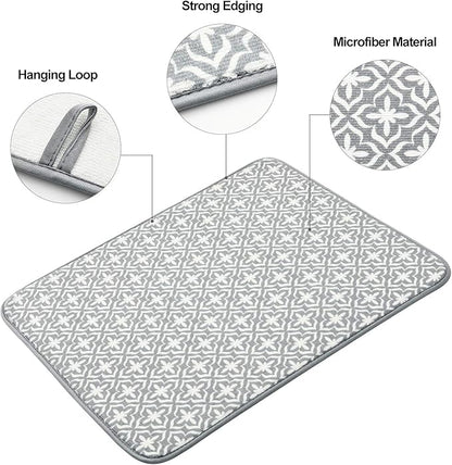 SUBEKYU Dish Drying Mats for Kitchen Counter, Microfiber Absorbent Dish Drainer/Rack Pads for Sink, 19.5*15.8 inch, Set of 2, Grey, leaf - Image 4
