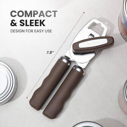 Zulay Kitchen Heavy Duty Stainless Steel Can Opener Manual with Bottle Opener - Rust Proof Manual Can Opener With Turn Knob & Comfy Soft Grip Handles - Brown - Image 2