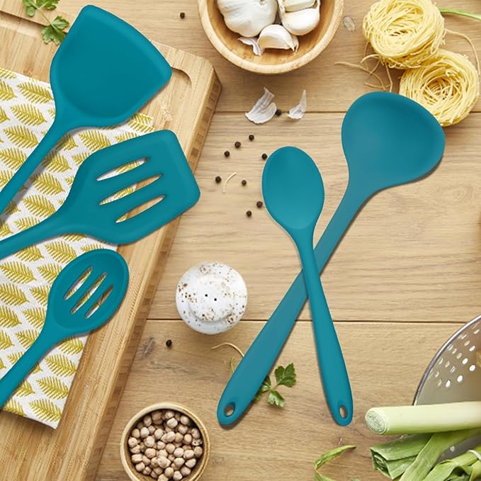 E-far 10 Pieces Silicone Cooking Utensils Set, Heat Resistant Kitchen Utensil Set for Nonstick Cookware, Kitchen Cooking Tools with Spatula, Spoon, Slotted Turner, Non-Toxic & Dishwasher Safe (Blue) - Image 8