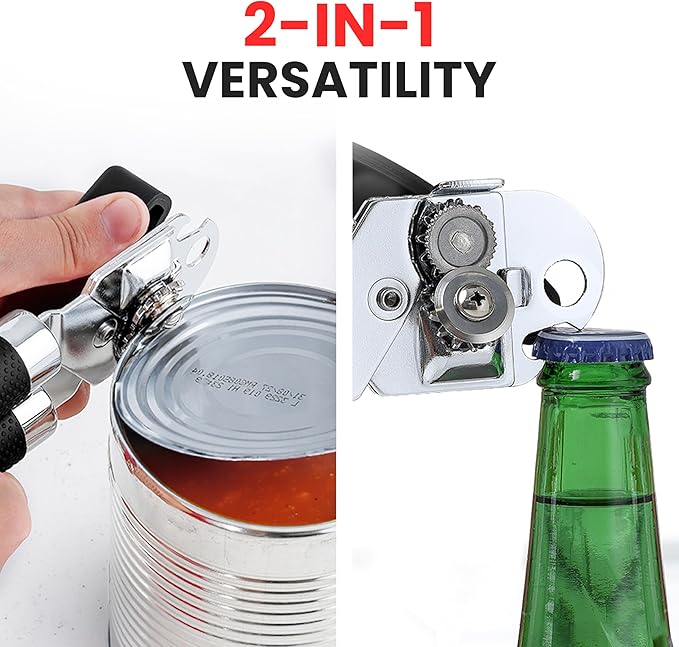 Zulay Kitchen Can Opener with Large Bottle Opener - Heavy Duty Stainless Steel Manual Can Opener with Turn Knob and Soft Grip Handles - Black - Image 7