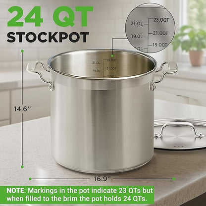 NutriChef Stainless Steel Cookware Stock Pot - 24 Quart, Heavy Duty Induction Soup Pot With Lid, Induction, Ceramic, Glass and Halogen Cooktops Compatible - NCSPT24Q - Image 2