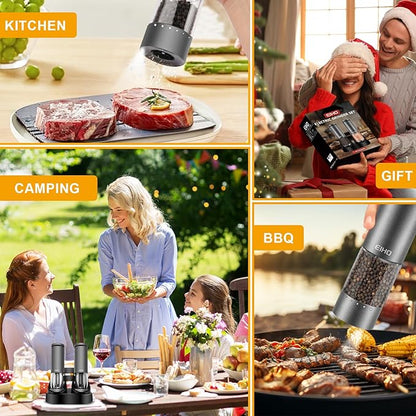 EIHO Electric Salt and Pepper Grinder Set USB Rechargeable, Upgraded External Adjustable Coarseness, Aluminum Alloy Automatic Salt and Pepper Shakers Mills with LED Light, House Warming Cooking Gifts - Image 7