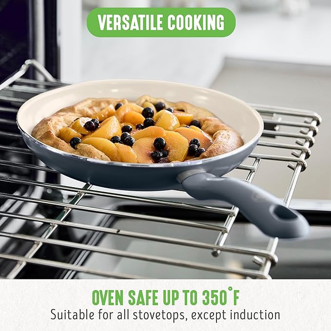 GreenLife 16 Piece Nonstick Cookware Set, Soft Grip Non-Toxic PFAS-Free Ceramic Pots & Pans, Dishwasher & Oven Safe, Frying, Sauce, Saute, Utensils, Glass Lids, Stay-Cool Handles, Wobble Free, Gray - Image 6