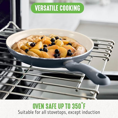 GreenLife 16 Piece Nonstick Cookware Set, Soft Grip Non-Toxic PFAS-Free Ceramic Pots & Pans, Dishwasher & Oven Safe, Frying, Sauce, Saute, Utensils, Glass Lids, Stay-Cool Handles, Wobble Free, Gray - Image 6