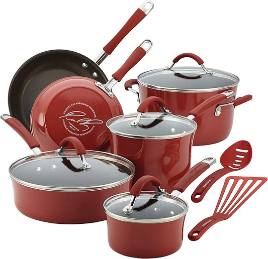 Rachael Ray Cucina Nonstick Cookware Pots and Pans Set, 12 Piece, Cranberry Red by RachaelRayKitchenware