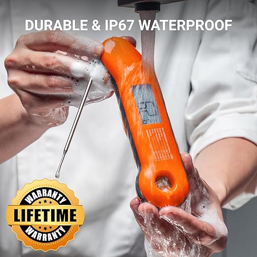 Professional Meat Thermometer Digital, Ultra-Fast 0.5 Sec Instant Read, NIST Certified ±0.5°F Accuracy, IP67 Waterproof, Auto-Rotating Backlit Display, Lift-to-Wake, for BBQ/Candy, Orange&Gray - Image 3