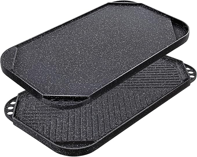 SENSARTE Nonstick Griddle Grill Pan, Pro-Grid Reversible Grill & Griddle Pan, Two Burner Cast Aluminum, Portable for Indoor Stovetop or Outdoor Camping BBQ, 19.5" x 10.7" by SENSARTE