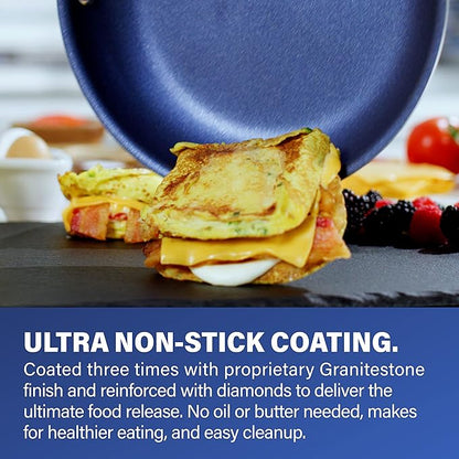 Granitestone 14 Inch Frying Pan with Lid, Non Stick Skillet for Cooking, Nonstick Diamond Coated Large Frying Pan, Family Sized, Oven & Dishwasher Safe Up to 500°F, 4.5 Qt Aluminum Skillet, Blue - Image 2